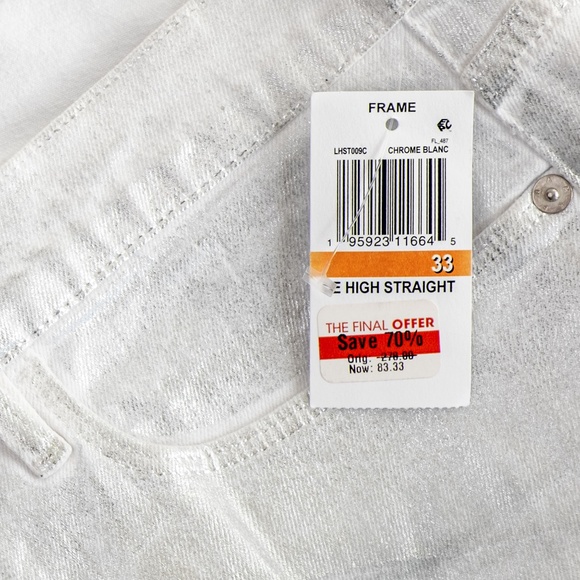 NWT FRAME Le High Rise Straight Ankle Jeans in Chrome Blanc Foil $278 - Size 33 - Picture 9 of 10